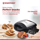 WESTPOINT 3-in-1 Sandwich Maker - FREE SHIPPING – Grill, Toast & Waffle Maker for Quick, Easy Snacks WF-6193