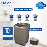 Haier 90-1708 Top Loading Washing Machine – FREE SHIPPING -9 kg Capacity, 1300 RPM, Digital Panel, Glass Lid, and Advanced Features