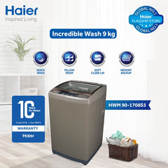 Haier 90-1708 Top Loading Washing Machine – FREE SHIPPING -9 kg Capacity, 1300 RPM, Digital Panel, Glass Lid, and Advanced Features