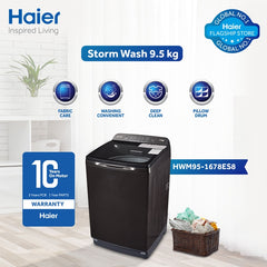 Haier Top Load Washing Machine HWM 90-1789 – 9 KG Capacity, Digital Panel, 1300 RPM, Air Dry, and Glass Lid