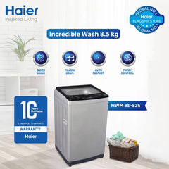 Haier Top Loading Washing Machine 85-826 – 8.5 kg Capacity with Digital Panel, 1300 RPM, Air Dry, and Glass Lid